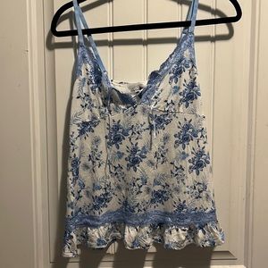 Vintage blue velvet kitten lace top